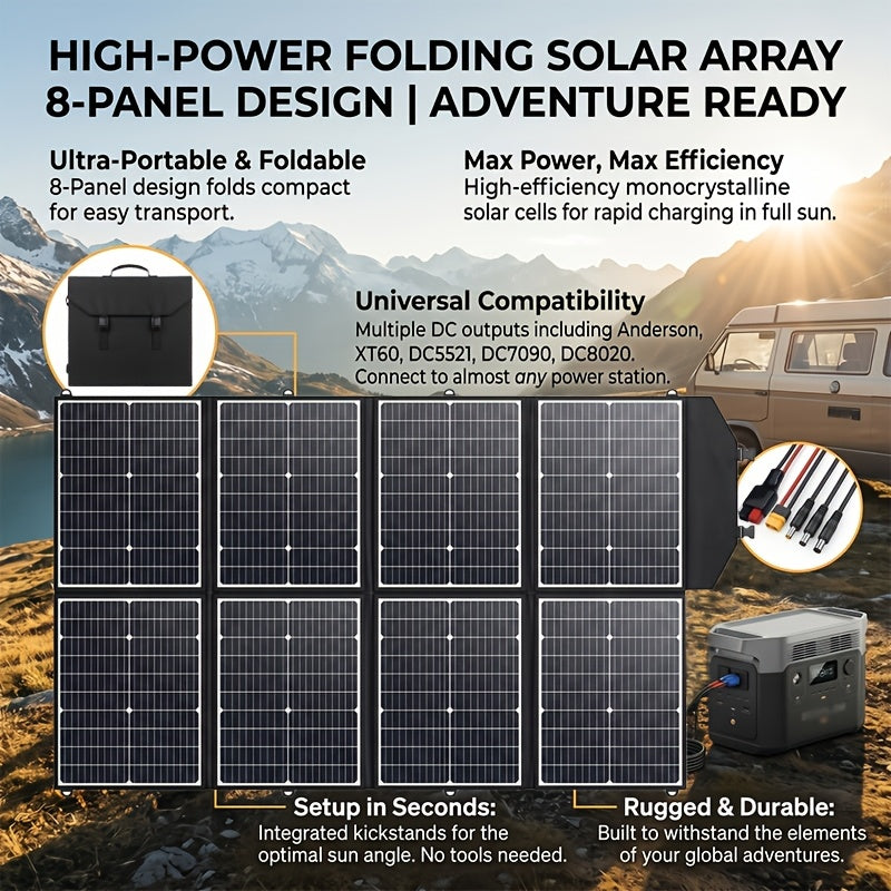 Portable foldable monocrystalline solar panel with stand and carry handle for camping, caravan and RV use
