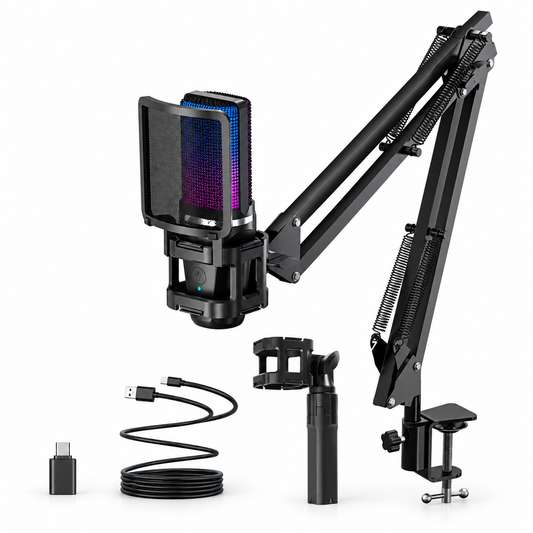 ZealSound RGB USB gaming microphone kit with boom arm
