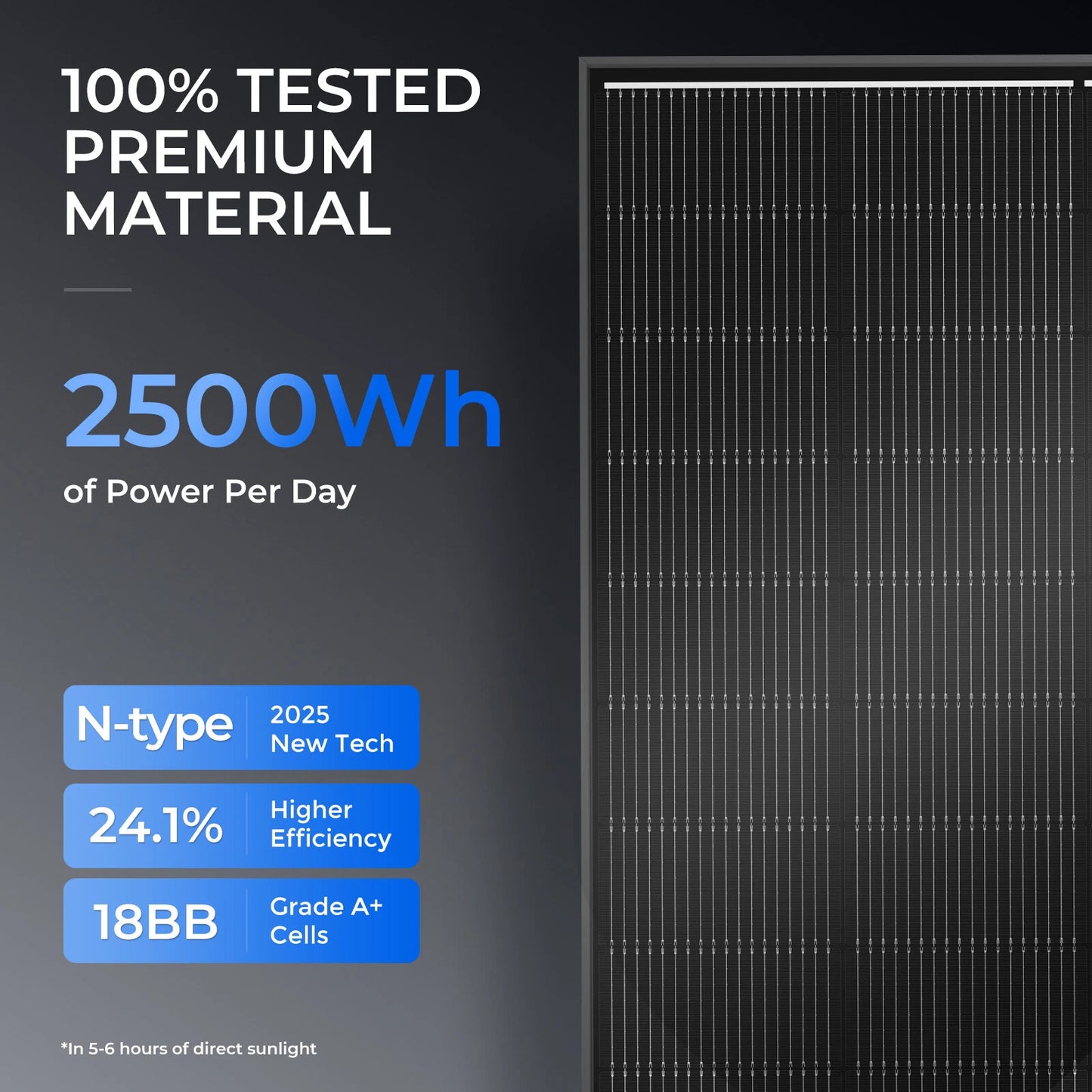 500W 12V Mono Shingled Fixed Solar Panel Camping RV