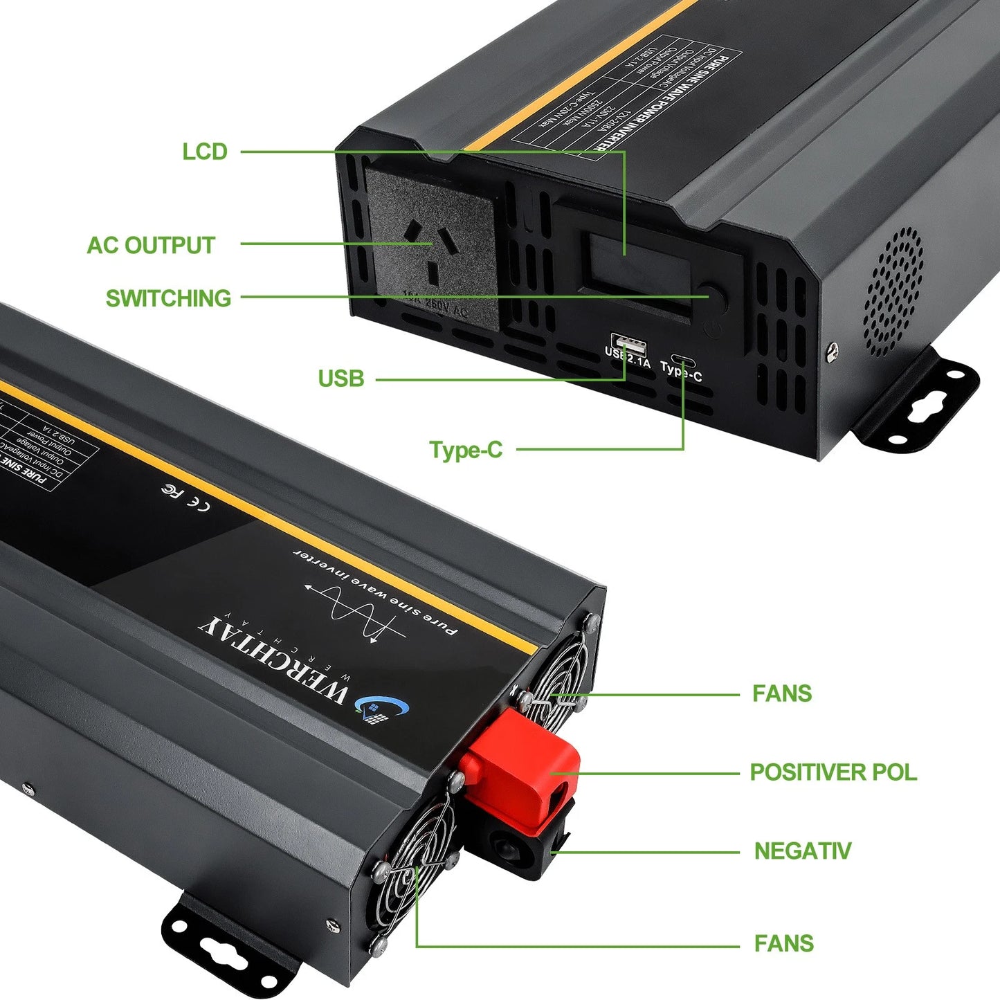 2500W 12V–240V Pure Sine Wave Power Inverter Caravan Camping 4WD