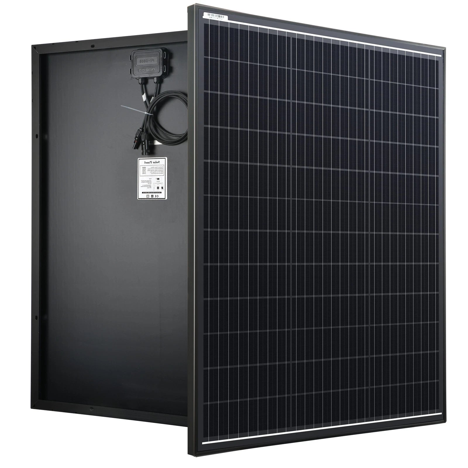Back view of SARONIC 500W fixed solar panel with junction box and cables