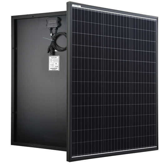 Back view of SARONIC 500W fixed solar panel with junction box and cables