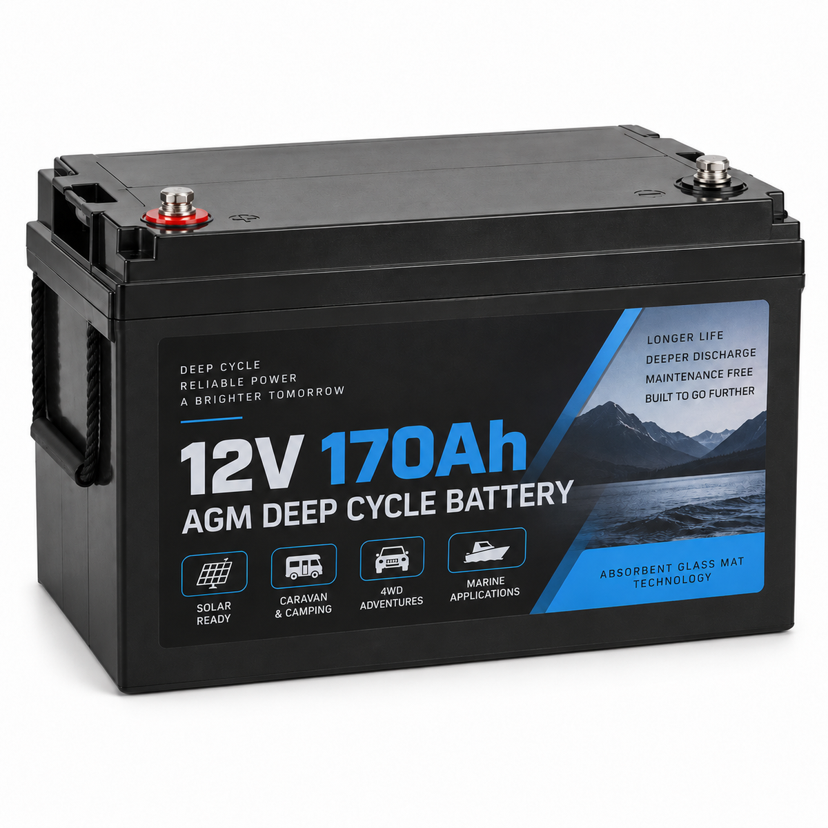 12V 170Ah AGM deep cycle battery for solar caravan off-grid and marine use