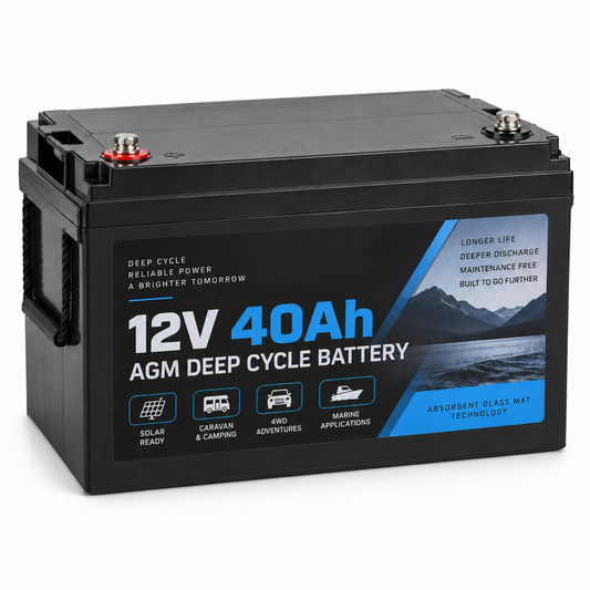 12V 40Ah AGM deep cycle battery for solar caravan camping and marine use