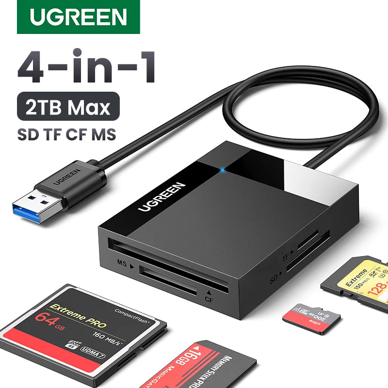 UGREEN 4-in-1 USB 3.0 card reader for SD TF CF and MS cards – feature overview
