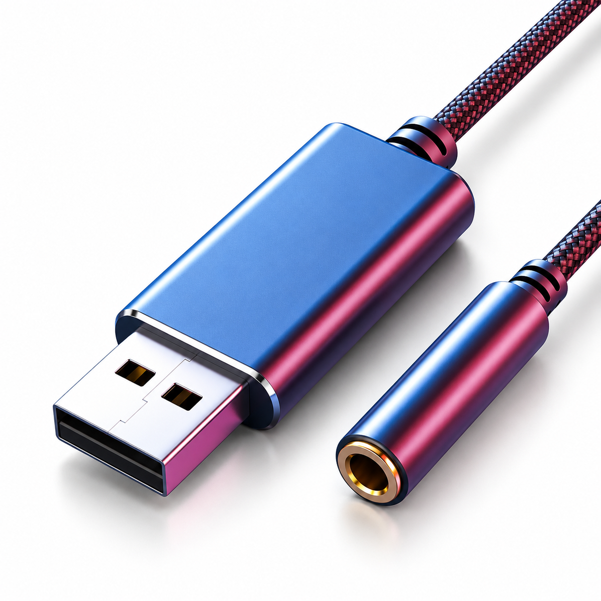 USB-A to 3.5mm TRRS external sound card adapter