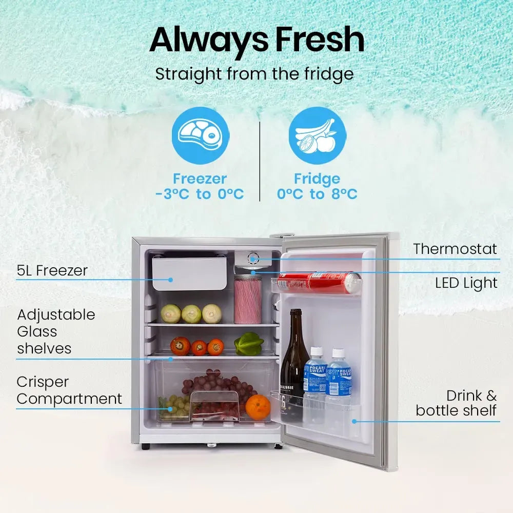 GECKO 70L Portable Bar Fridge and Freezer 12V/24V for Camping, Caravans, Silver - additional product photo