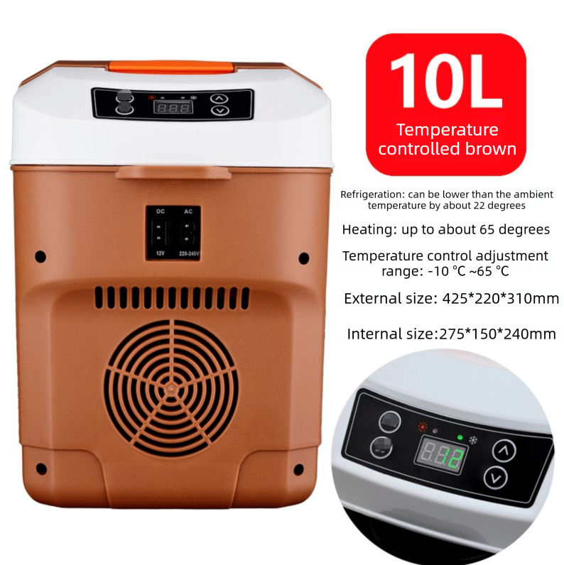 10L Portable Electric Cooler & Warmer Car Fridge with Digital Display 12V/240V Dual Power for Camping Road Trips & Home Office Brown - product photo