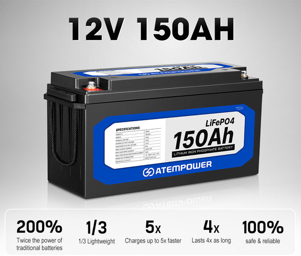Atem Power 12V 150Ah Lithium Battery LiFePO4 Phosphate Deep Cycle Battery